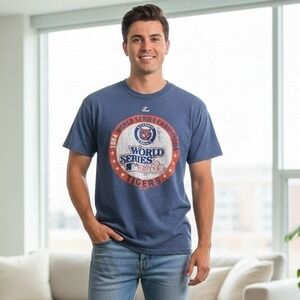 Majestic Detroit Tigers 1984 World Series Champions T Shirt Men's Blue - Size L